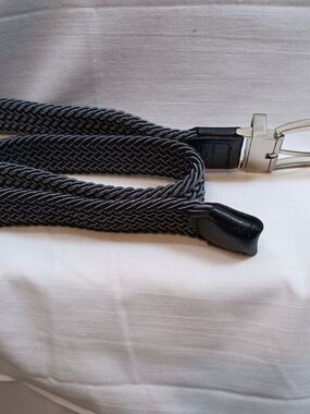 Tommy Bahama Grey Braided Stretch Belt with Silver Buckle 47"
